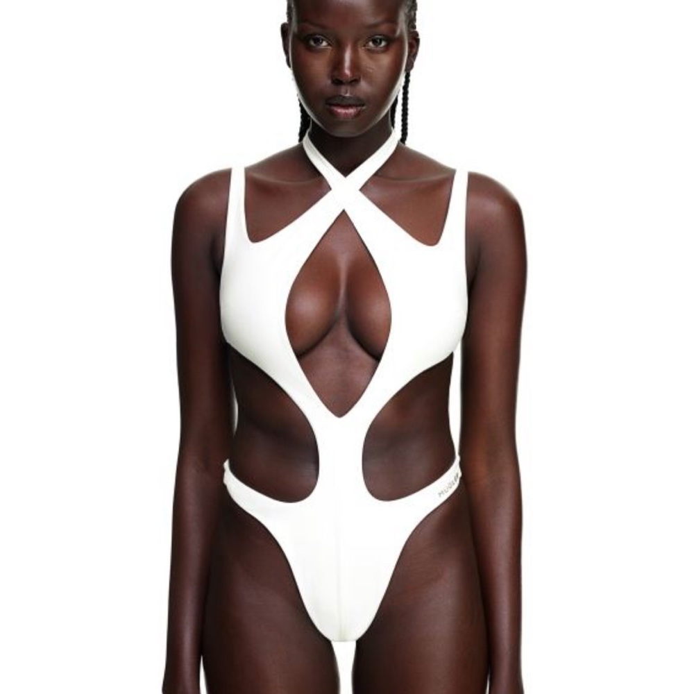 Mugler Halterneck Cut-out Swimsuit
White